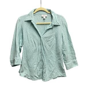 Coldwater Creek Aqua Color Casual Blouse 3/4 Sleeves Button Up Size 1X